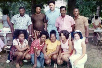 The 1973 Baugham Family Reunion Committee
Taken at the 1973 Baugham Family Reunion in Lincoln Park, Poughkeepsie, NY.
Back Row: Abner Lowell Ward, Daniel Bryant, Hollis Cherry, Nelo Ward, William (Joe) Ward.
Front Row: a friend, Clovrine Ward Cherry, Fannie Melton Bryant, Diane Ruffin, Judith Nichols Ward.
Abner, Nelo, William, and Clovrine are the children of Hattie Mae Baugham, the grandchildren of Mariah F. (Rah) Harvey.  Fannie is the daughter of Beulah Baugham Melton, the granddaughter of Mariah F. (Rah) Harvey Baugham. 
