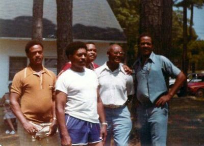 Sons of Mariah Frances (Rah) Harvey Baugham
Taken early 1970s, Swansboro, NC at the Baugham Family Reunion.
The Baugham Boys:
Oliver Wendell - Harvey (Bump)- Morris - George Connie - William (Bill), 

