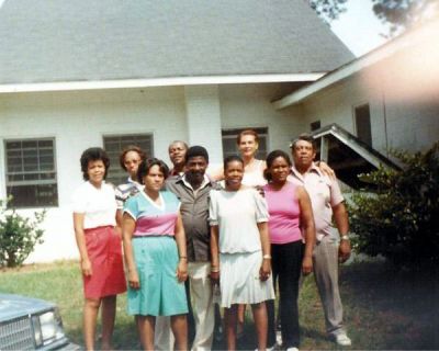 Some of the Grandchildren of Mariah F. (Ra) Harvey Baugham
Taken in the early 1980's in Swansboro, NC at the Baugham Family Reunion.
Left to Right, 1st Row: Carolyn Melton Mainor - (Beulah), Nelo Ward - (Hattie Mae), Lois (Tootie) Barnes - (Ludaine), Floria Melton Anderson - (Beulah). 
2nd Row: Portia Tann Moore - (Geraldine), Inita Baugham Banks - (Connie), William (Wee Dee/Joe) Ward - (Hattie Mae), Janice (Studie) Odom - (Clara(Baby Ray)) and James (Pete) Melton - (Beulah).
