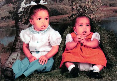 Cherita Dwanette Sawyer  & Crystal Monique Sawyer
Taken 1981
Crystal and Cherita are the Daughters of Cynthia Diane Vaughan Sawyer, the Granddaughters of Vatis Zelma (Zell) Harvey Vaughan and the Great Granddaughters of Herman Slade Harvey.
