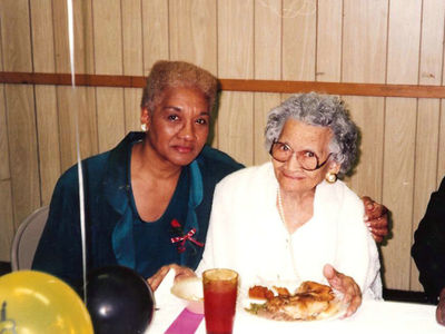 Lois Harvey Jones & Tempie Harvey Majett
Taken in mid 1980s at Liz Bishop's 100th birthday party in Rich Square, NC
Lois is the daughter of Wm. Henry Harvey (2) and the granddaughter of Annie Harvey
Tempie Harvey Majett is the daughter of Wm. Henry Harvey and Rebecca Scott Harvey
Keywords: Lois Tempie