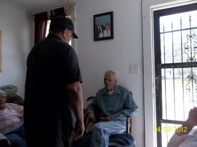 Janie Harvey Grant, James Lowell Jacobs, Ralph "Puddin'" Hinton
Janie is the daughter of William Daniel Harvey, Sr.; James is the son of Louise Harvey Jacobs and the grandson of William Daniel Harvey, Sr.; Ralph is the son of Willie Mae Bush Hinton and the grandson of William Daniel Harvey, Sr.; taken at the home of Janie Harvey Grant in Rich Square, NC, Tuesday, April 3, 2012.
