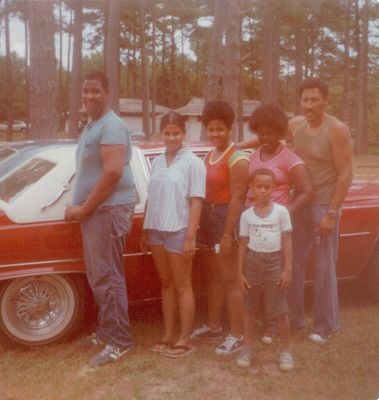 Clovrine Ward Cherry's Family
Taken at the 1977 Baugham Family Reunion
Left to right - Clovrine's children; Keith, Gail, Tena, Kevin, Myrna, and Clovrine's husband Hollis Cherry.
Clovrine is the daughter of Hattie Mae Baugham Ward and the granddaughter of Mariah Frances (Rah) Harvey Baugham
Keywords: Clovrine Keith Gail Tena Kevin Myrna Hollis Cherry