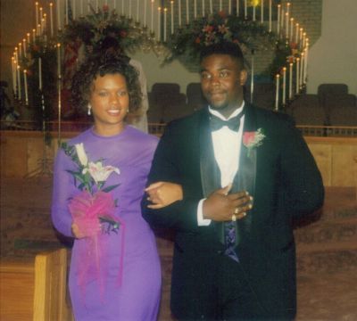 Donna Marie Sexton escorted by a groomsman at her brother Corey's Wedding
Taken 5-25 1996 at Corey Sexton & Paulette Mc Coy's Wedding at Aulander First Baptist Church, Aulander, NC.
Donna is the Daughter of  Robert Earl Sexton Jr, the Granddaughter of Mable O. (Mabe) Harvey Sexton and the Great Granddaughter of Wm. Daniel Harvey Sr.
