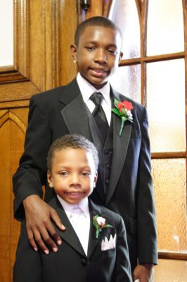 Franklin Delano Bruton III and Anthony Weldon Barnes III
Taken July 18, 2009 at the Wedding of Anthony Weldon Barnes II and Deborah Ann Wilson Barnes.
Franklin is the Son of Rosalinde Lee Wilson Bruton, the Grandson of Lula Arletha Richardson Wilson, the Great Grandson of Cora Willia (Co-willie) Harvey Richardson and the Great Great Grandson of Herman Slade Harvey.
Anthony is the Son of Deborah Ann Wilson Barnes, the Grandson of Lula Arletha Richardson Wilson, the Great Grandson 
of Cora Willia (Co-willie) Harvey Richardson and the  Great Great Grandson of Herman Slade Harvey.
