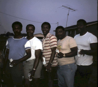 Nelo Ward, William Ward, Junious Ward, Abner Lowell Ward, and Ernest Ward
Taken August 1980 at the home of William Ward on Bryantown Rd. in Rich Square, NC
Sons of Hattie Mae Baugham Ward
Grandsons of Mariah Frances (Rah) Harvey Baugham
