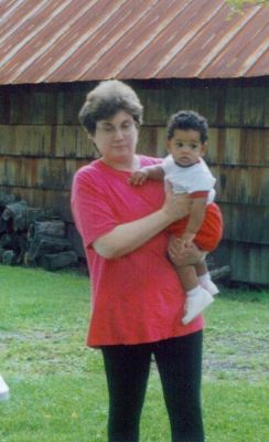 Judith Ward and Tyrone Lee Ward Jr.
Taken July 7, 1995 at Tyrone's 1st Birthday party in Rich Square, NC.
Judith is the Wife of William (Joe, Wee Dee) Ward, the Daughter-in-law of Hattie Mae Baugham Ward and the Granddaughter-in-law of Mariah F. Harvey Baugham.
Tyrone is the Son of Tyrone Lee Ward Sr., the Grandson of William (Joe, Wee Dee) Ward, the Great Grandson of Hattie Mae Baugham Ward and the Great Great Grandson of Mariah F. Harvey Baugham. 
