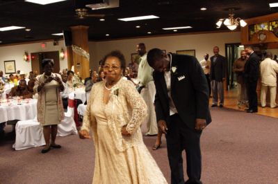 Hot Dog! Finally! The last one's married!      Lula A. Richardson Wilson and Anthony Weldon Barnes II
Taken July 18, 2009 at the Wedding of Anthony Barnes II and Deborah Ann Wilson 
Lula is the Daughter of Cora Willia (Co-willie) Harvey Richardson and the Granddaughter of Herman Slade Harvey.
Anthony is the Husband of Deborah Ann Wilson Barnes, the Son-in-law of Lula Arletha Richardson Wilson, the Grandson-in-law of Cora Willia (Co-willie) Harvey Richardson and the Great Grandson-in-law of Herman Slade Harvey.
